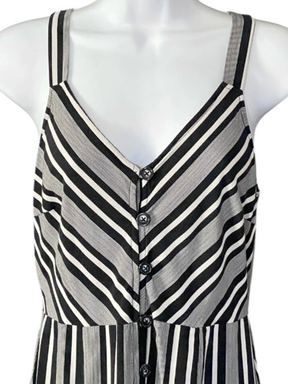 Xhilaration Black Striped Sundress Sz Small Button Front Nautical Coastal Resort - Picture 2 of 9